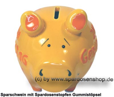 Preview: Sparschwein 3D Design Zum Geburtstag dunkelgelb Keramik C